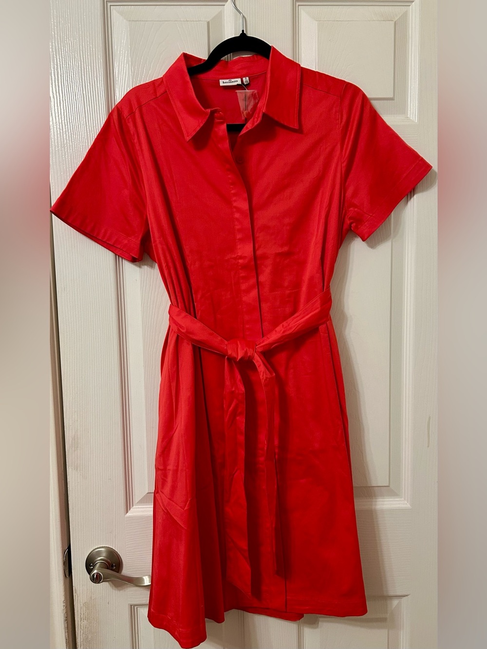 Hermoza Red Shirt Dress with Tie Waist - Picture 2 of 7